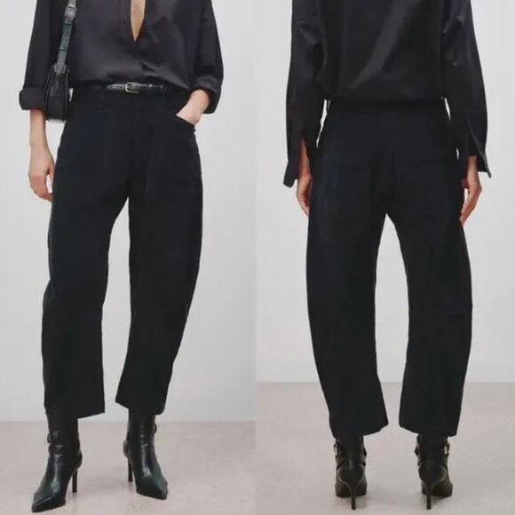 NWOT Nili Lotan Shon Corduroy Barrel High Waist Utility Pant in Jet Black Size 4 - Picture 1 of 9